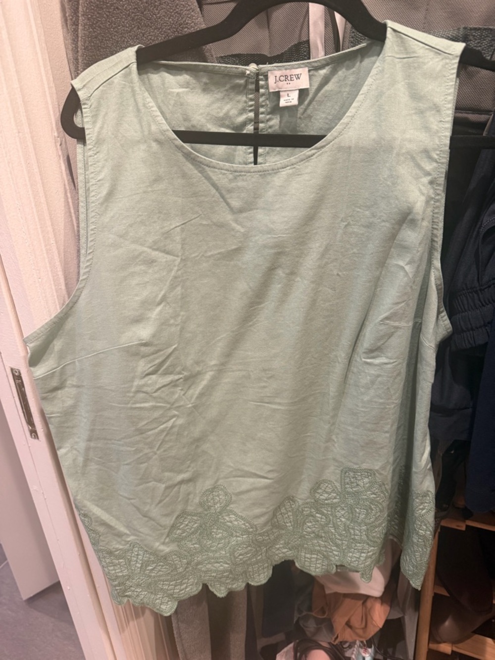 J. Crew Mint Green Sleeveless Tank with Scalloped Lace Hem